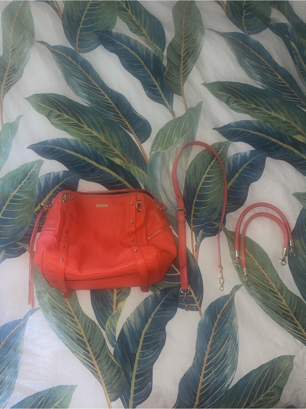 Rebecca Minkoff  Bright Coral Leather Crossbody Bag with Detachable Straps